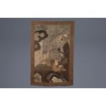 A Japanese embroidered silk tapestry with archons, Meiji