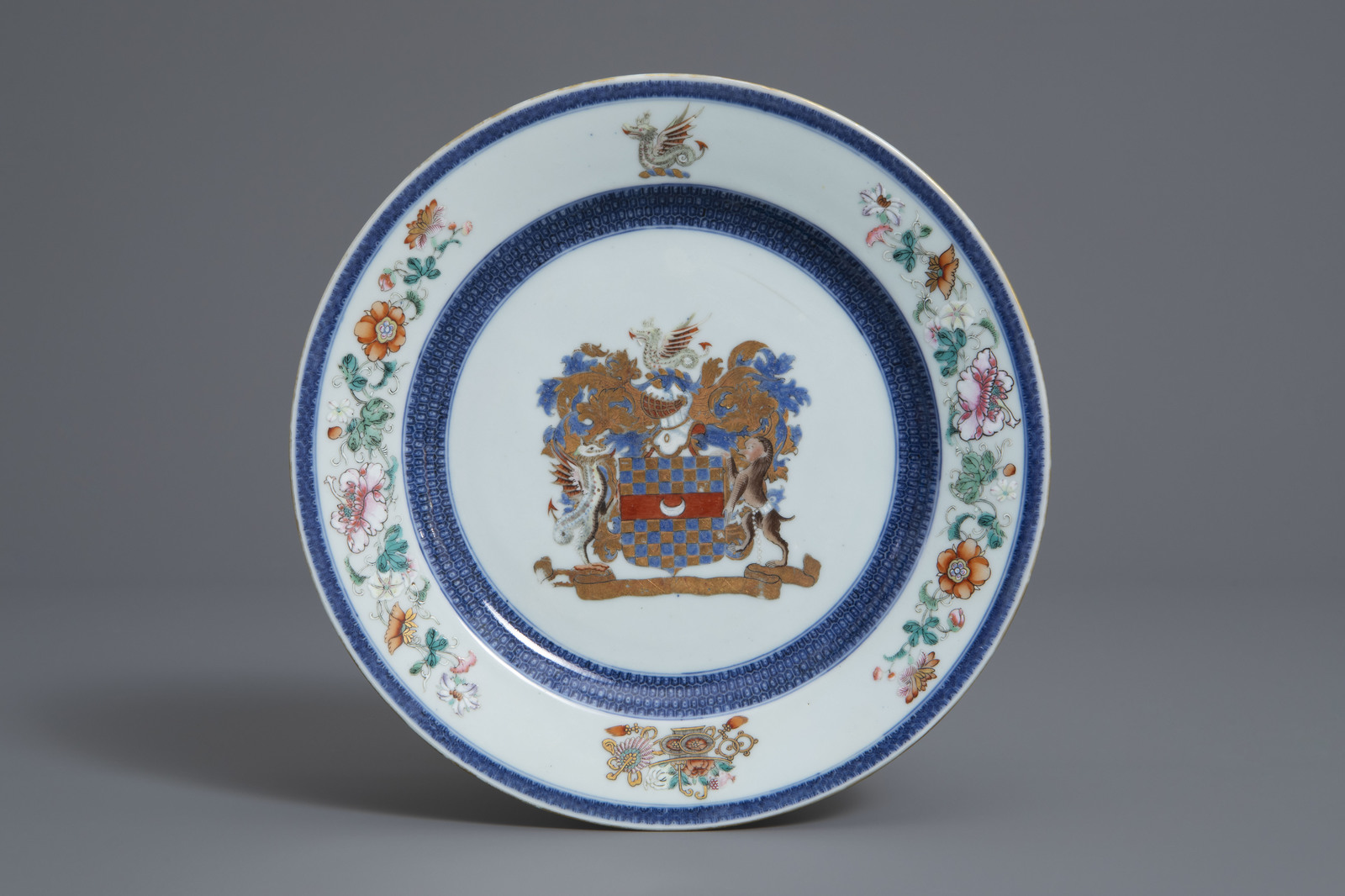 A Chinese famille rose Dutch market 'Clifford of Chudleigh' armorial plate, Qianlong