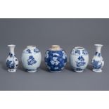 Five Chinese blue and white vases with floral design, Kangxi/Qianlong