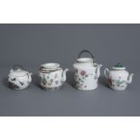 Four Chinese famille rose teapots and covers, 19th C.