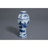 A Chinese blue and white wall vase with landscape design, Qianlong