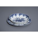 A Chinese Worcester style export blue and white pierced strainer on stand, Qianlong