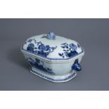 A Chinese blue and white tureen and cover, Qianlong