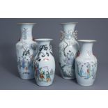 Four Chinese famille rose vases with ladies in a garden, 19th/20th C.