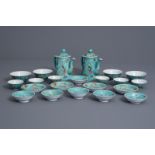 A Chinese famille rose turquoise ground tea service, Qianlong mark, 20th C.