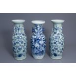 Three Chinese blue and white celadon ground vases, 19th C.