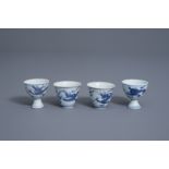 Two pairs of Chinese blue & white 'dragon' wine cups, Hatcher cargo, Transitional