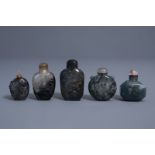 Five Chinese moss and needle agate snuff bottles, 19th/20th C.