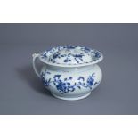 A Chinese blue and white chamber pot and cover, Kangxi/Qianlong