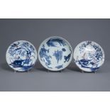Three Chinese blue, white and iron red dishes, 19th/20th C.