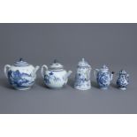 Five Chinese blue and white covered teapots and jugs, Kangxi/Qianlong