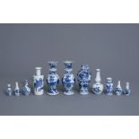 Eleven small Chinese blue and white vases, Kangxi