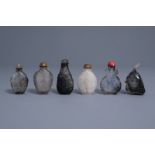 Six Chinese needle agate and crystal snuff bottles, 19th/20th C.