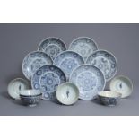 A collection of Chinese blue and white 'Diana Cargo' plates and bowls, early 19th C.