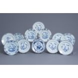 Twelve Chinese blue and white plates with floral design, Kangxi/Qianlong