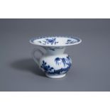 A Chinese blue and white spittoon with a floral garden, Qianlong