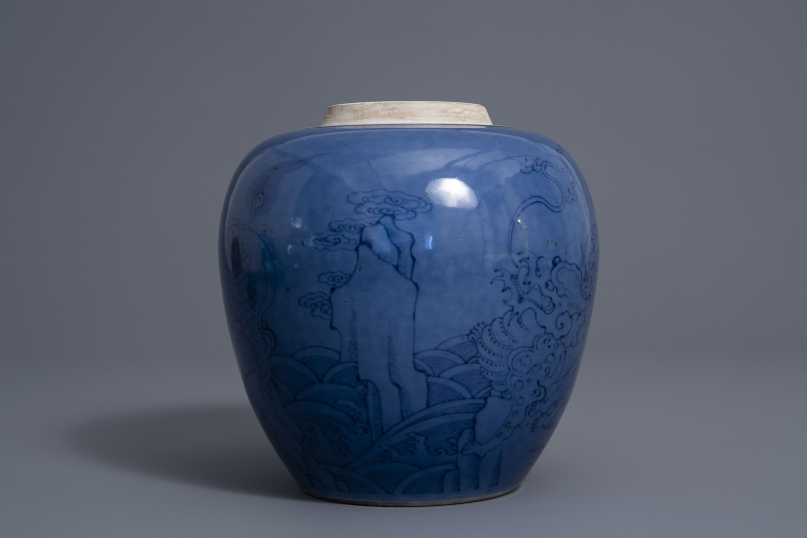 A Chinese blue ground ginger jar with two qilins, 19th/20th C. - Image 5 of 7
