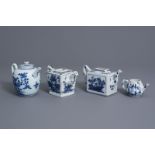 Four Chinese blue and white teapots, Kangxi/Qianlong