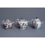 Three Chinese Imari and Dutch decorated 'Amsterdams bont' teapots, Qianlong