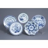 Five Chinese blue and white dishes, Kangxi/Qianlong