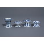 Four Chinese blue and white salts with floral design, Kangxi