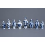 Eight small Chinese blue and white vases and covers, Kangxi