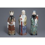 Three Chinese famille rose 'Star god' figures, 19th/20th C.