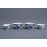 Two pairs of Chinese blue & white 'landscape' bowls, Hatcher cargo, Transitional