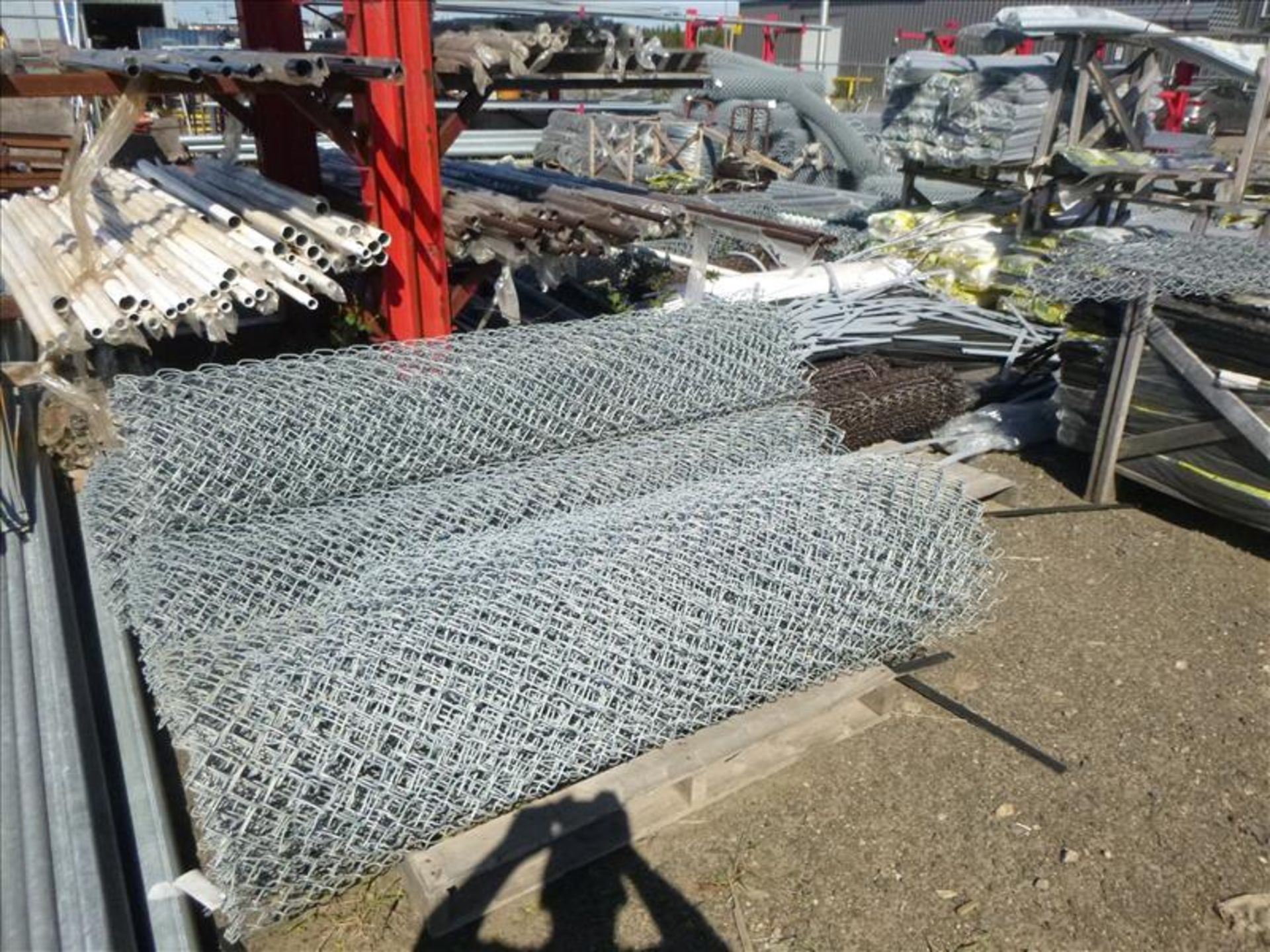 large quantity of misc. fencing materials; fencing, poles, hardware, inserts, wire, etc. ( - Image 2 of 19