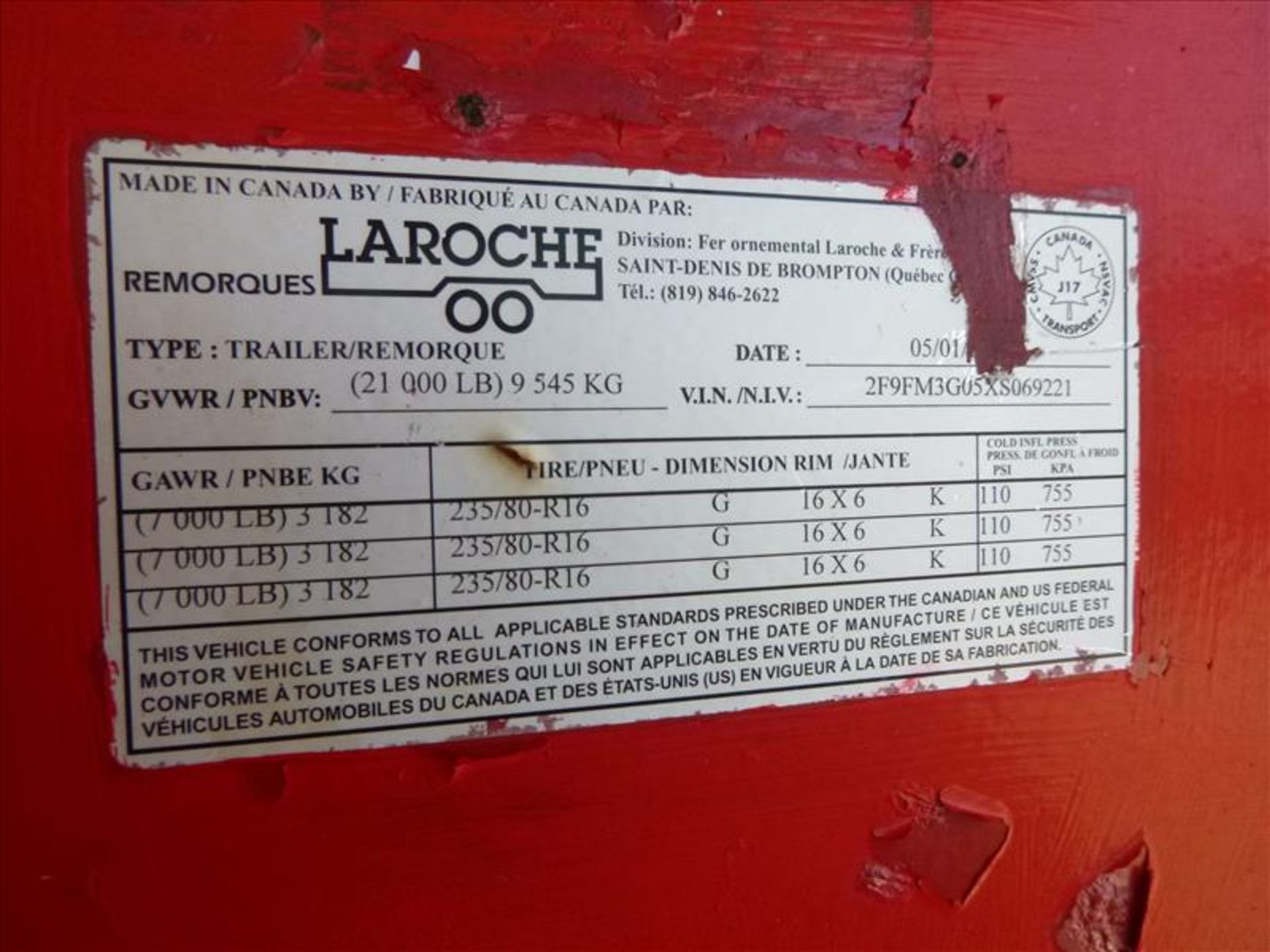 Laroche goose neck trailer, VIN 2F9M3G05XS069221, 25 ft. x 8 ft., 21000 lbs. cap. (located at 164 - Image 4 of 4