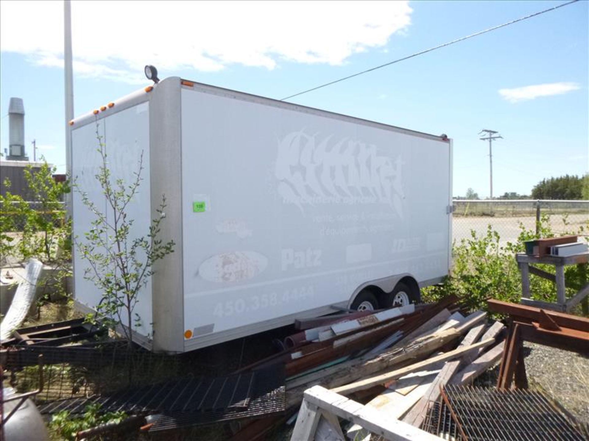 Transit enclosed trailer, tandem-axle, 16 ft. c/w contents (located at 166 Rue Maltais)