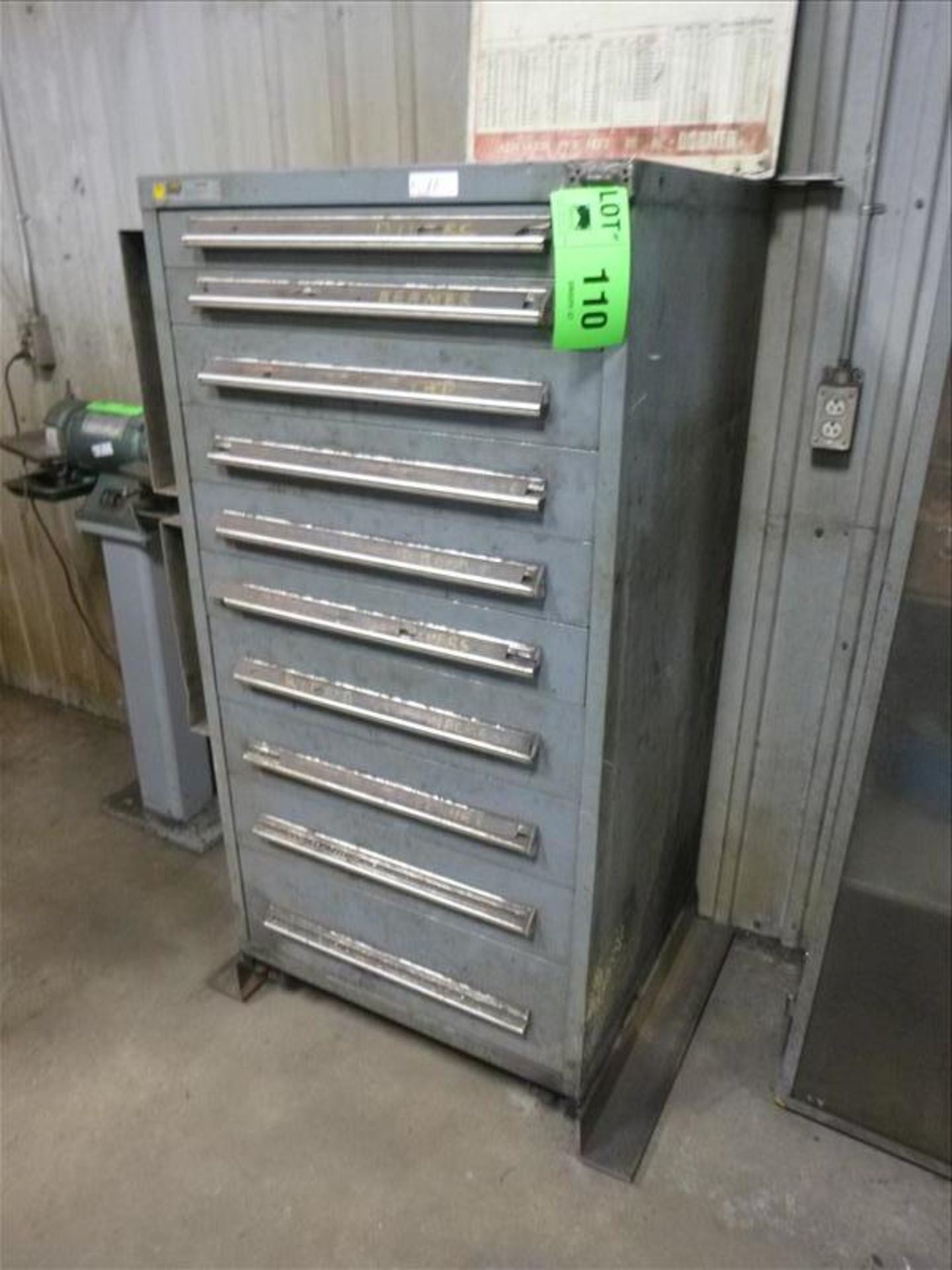 Stanley Vidmar cabinet, 10-drawer c/w contents; reamers, taps and dies, broaches, etc. (located at