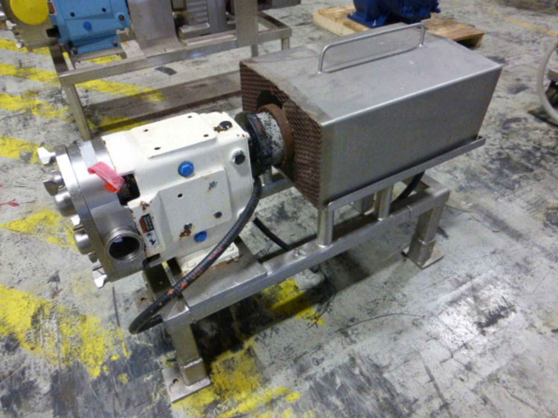 SPX 2.5 in stainless positive displacement pump, model 060 UI, ser. no 415645-13, with 5 hp motor,