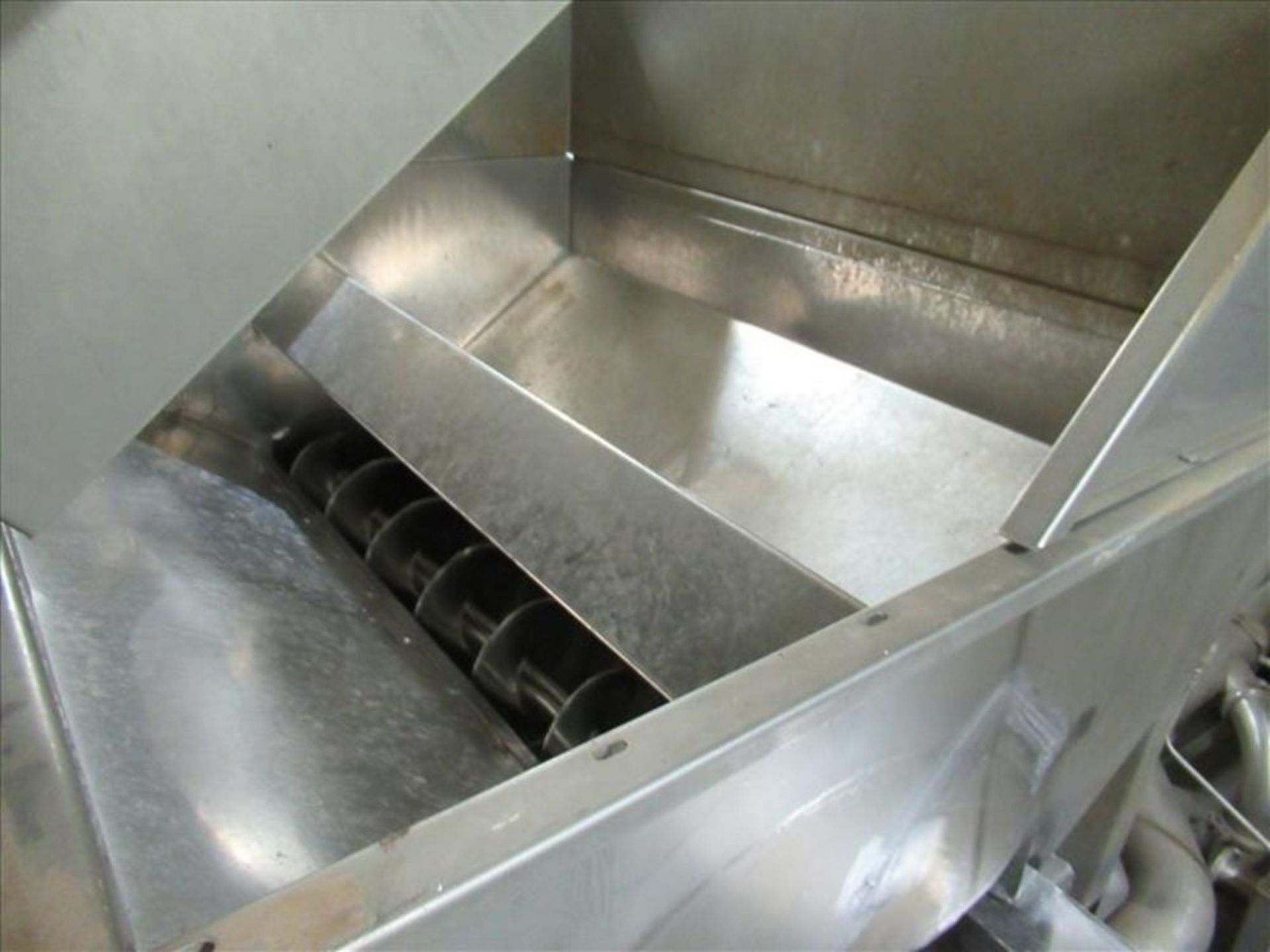 Stainless receiving hopper with side buffer, approx 14 in dia x 9 ft l ss screw auger bottom - Image 3 of 5