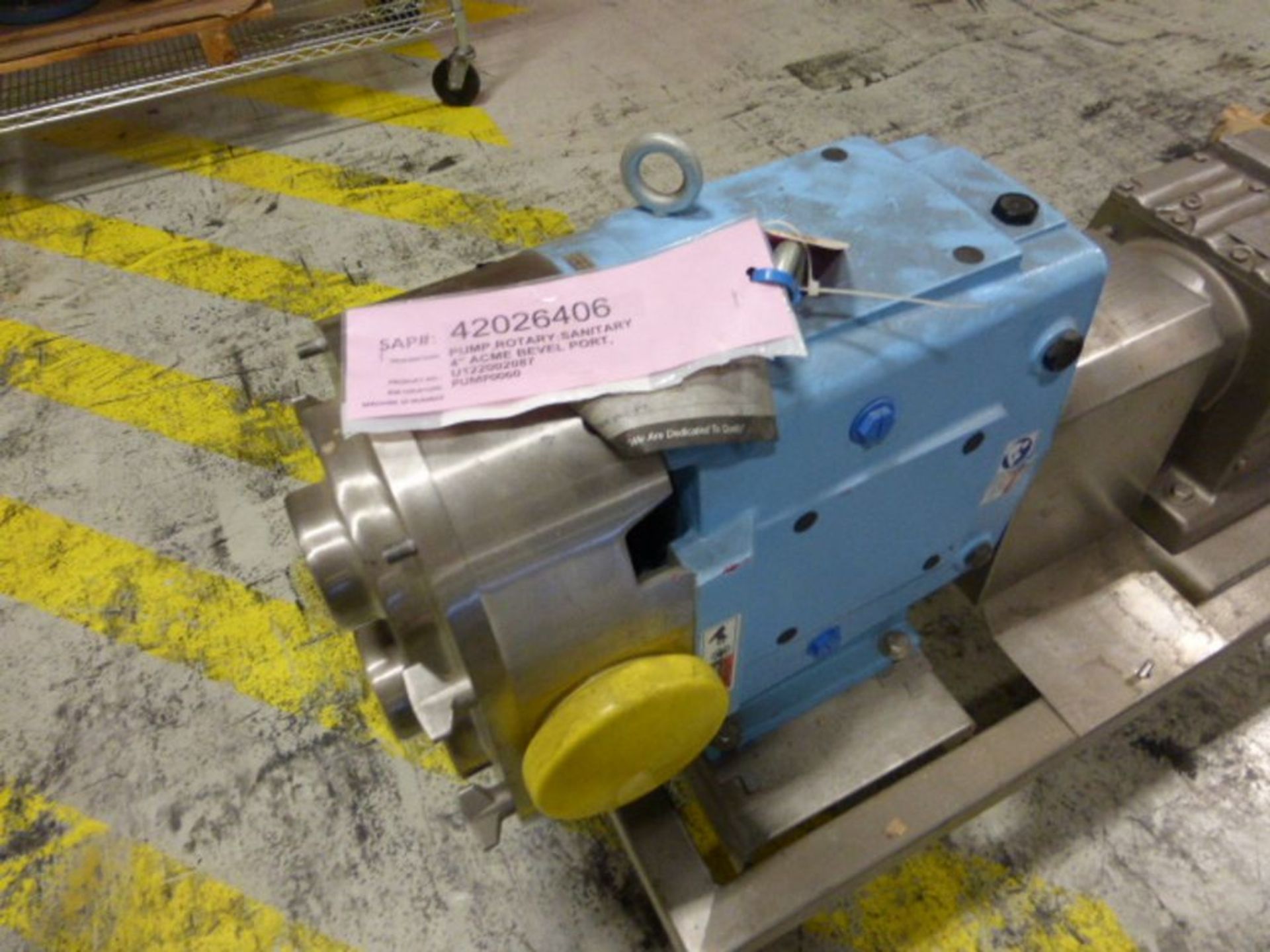 SPX 4 in stainless positive displacement pump, model 220 UI, ser. no 40387 with 15 hp motor, mounted - Image 2 of 2