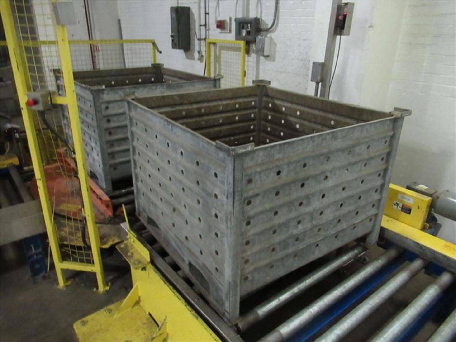 (2) Galvanized bins, corrugated, perforated, stackable [1st Flr Vegetable Receiving Dept]