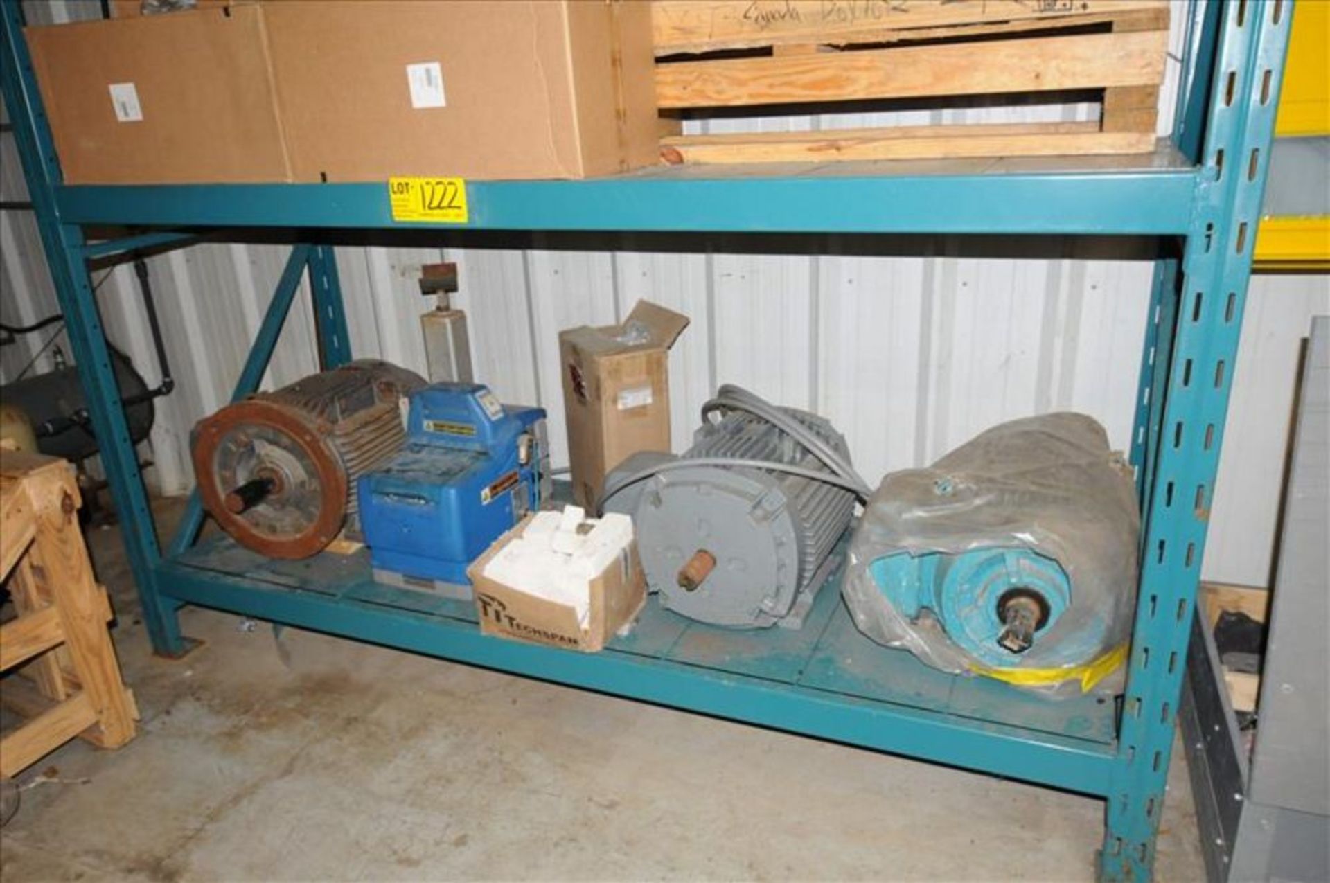 lot/ steel rack with heavy duty electric motors, filters and consumables [Small Chiller Room] - Image 2 of 3