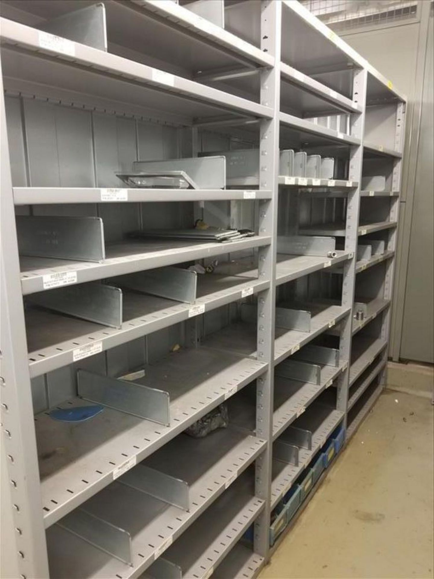 (18) Section metal Shelving 39"L x 15"w X 85"H w/Misc. Steam Trap - Image 2 of 7