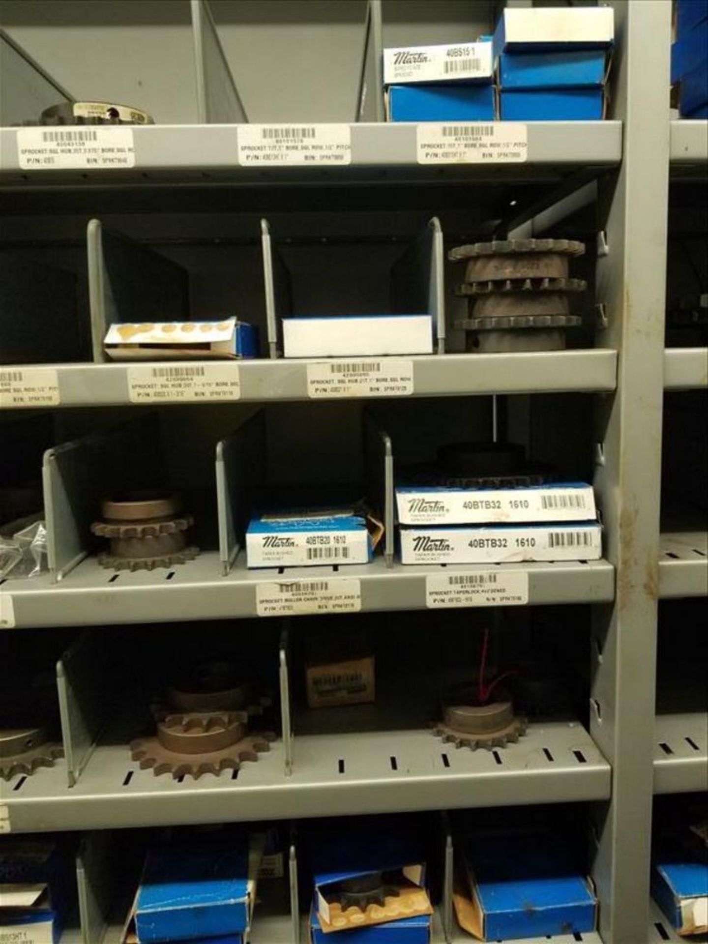 (6) Section Metal Shelving w/ gears, Couplers, Taper Locks (Contents Only) - Image 7 of 19