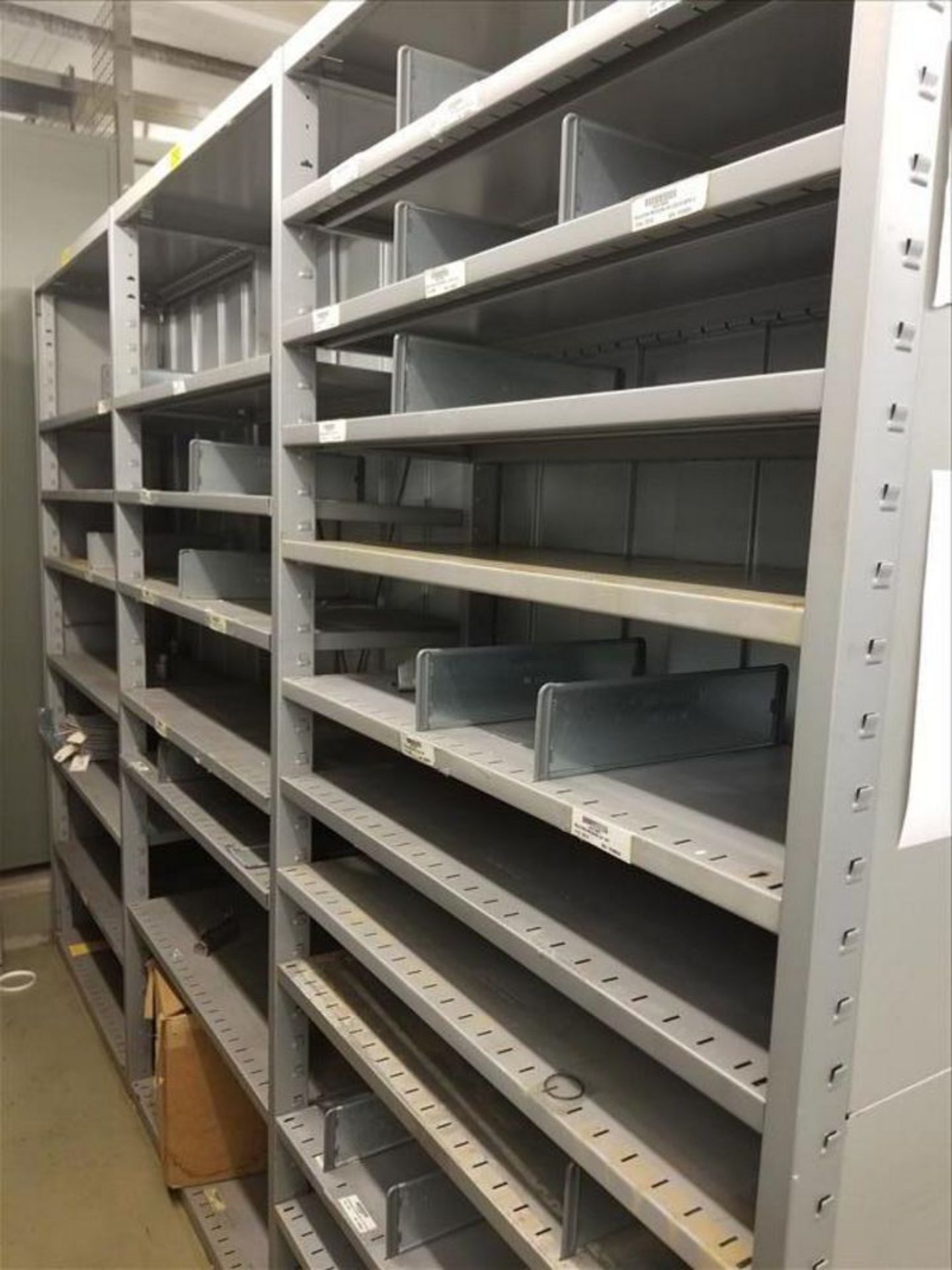 (18) Section metal Shelving 39"L x 15"w X 85"H w/Misc. Steam Trap