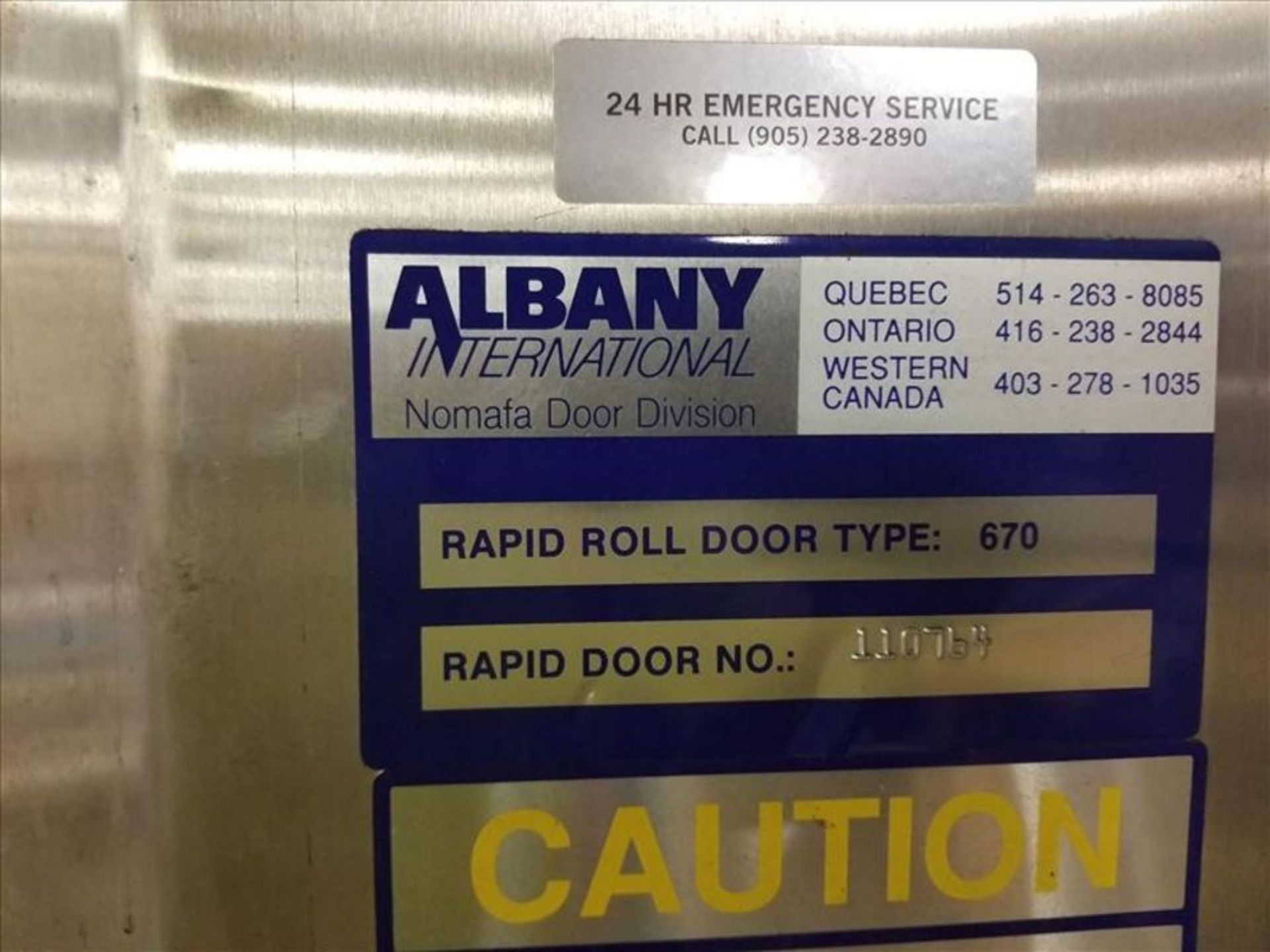 Albany Rapid Roll up Door, Model 670, Ser. no 12034 [Across from 1st Flr Cage Area] - Image 2 of 3