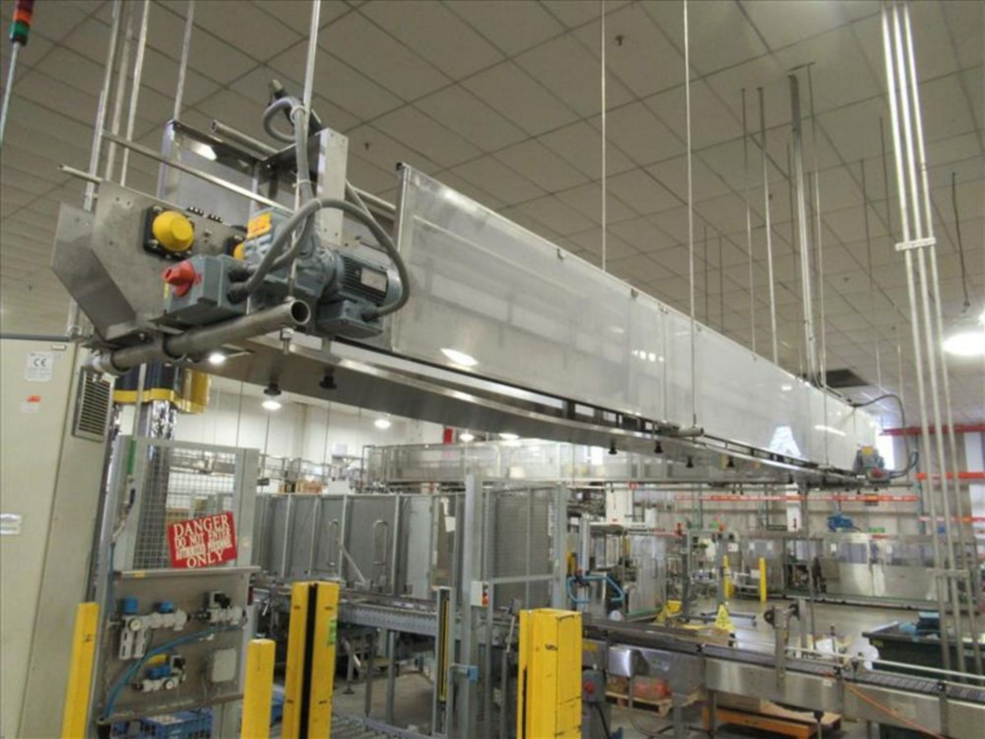 Overhead case conveyor approx 120 to 150 ft. long, extending to palletizing stations, stainless - Image 4 of 4