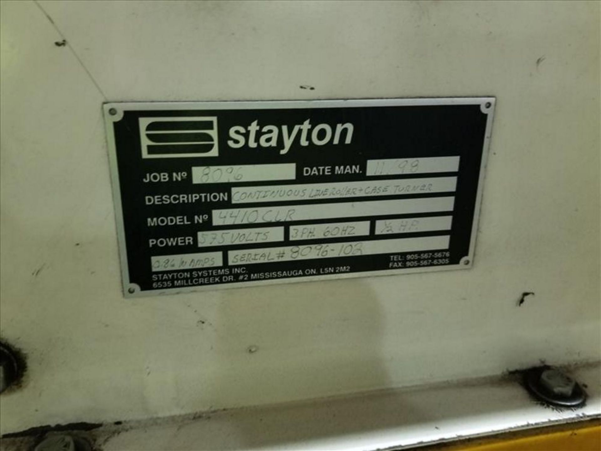 Tray transfer conveyor Stayton model 4410CLr case turner, plus 22 in. W x 103 in. L with blue - Image 2 of 2