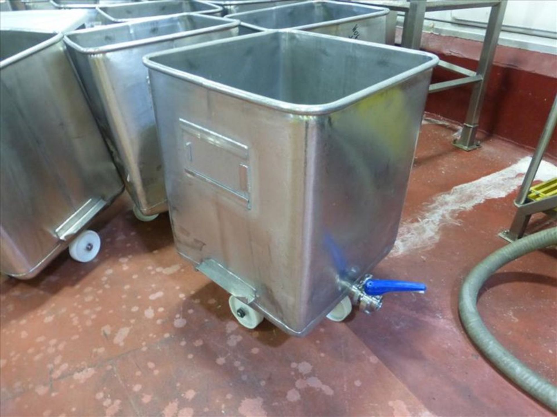 (10) Stainless totes approx 400lbs capacity dump buggy, 25 in. x 25 in. x 30 in. h [Cooking and - Image 2 of 2