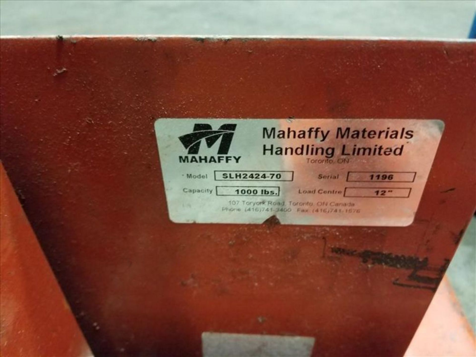 Mahaffy hydraulic lift mod. no. SLH242470 ser. no. 1196, 1, 000 lb. cap. (mobile) - Image 4 of 4