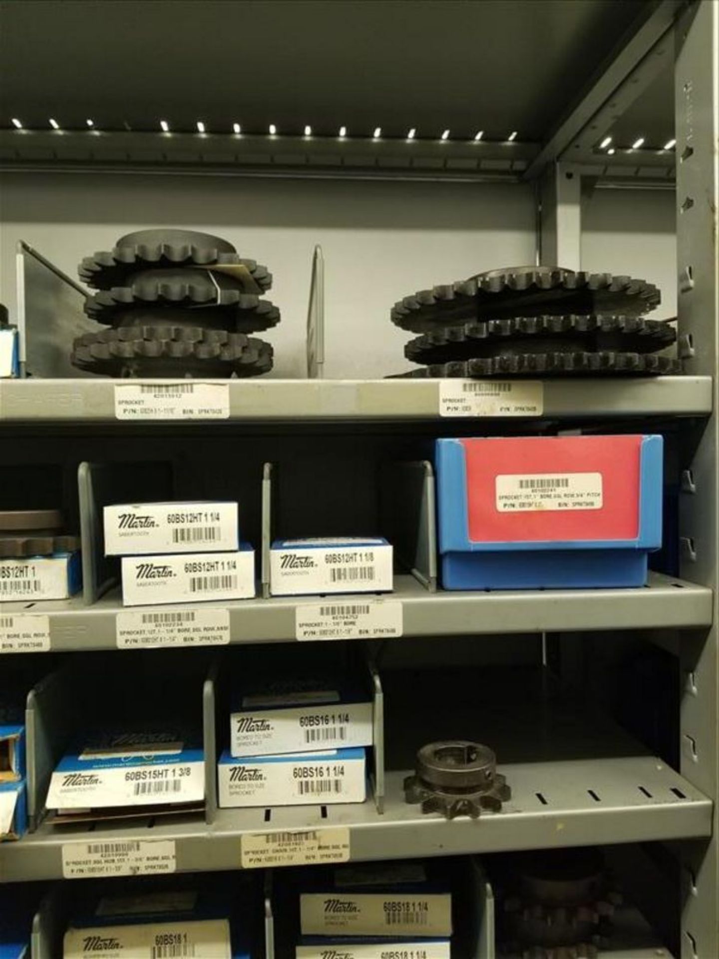 (6) Section Metal Shelving w/ gears, Couplers, Taper Locks (Contents Only) - Image 9 of 19