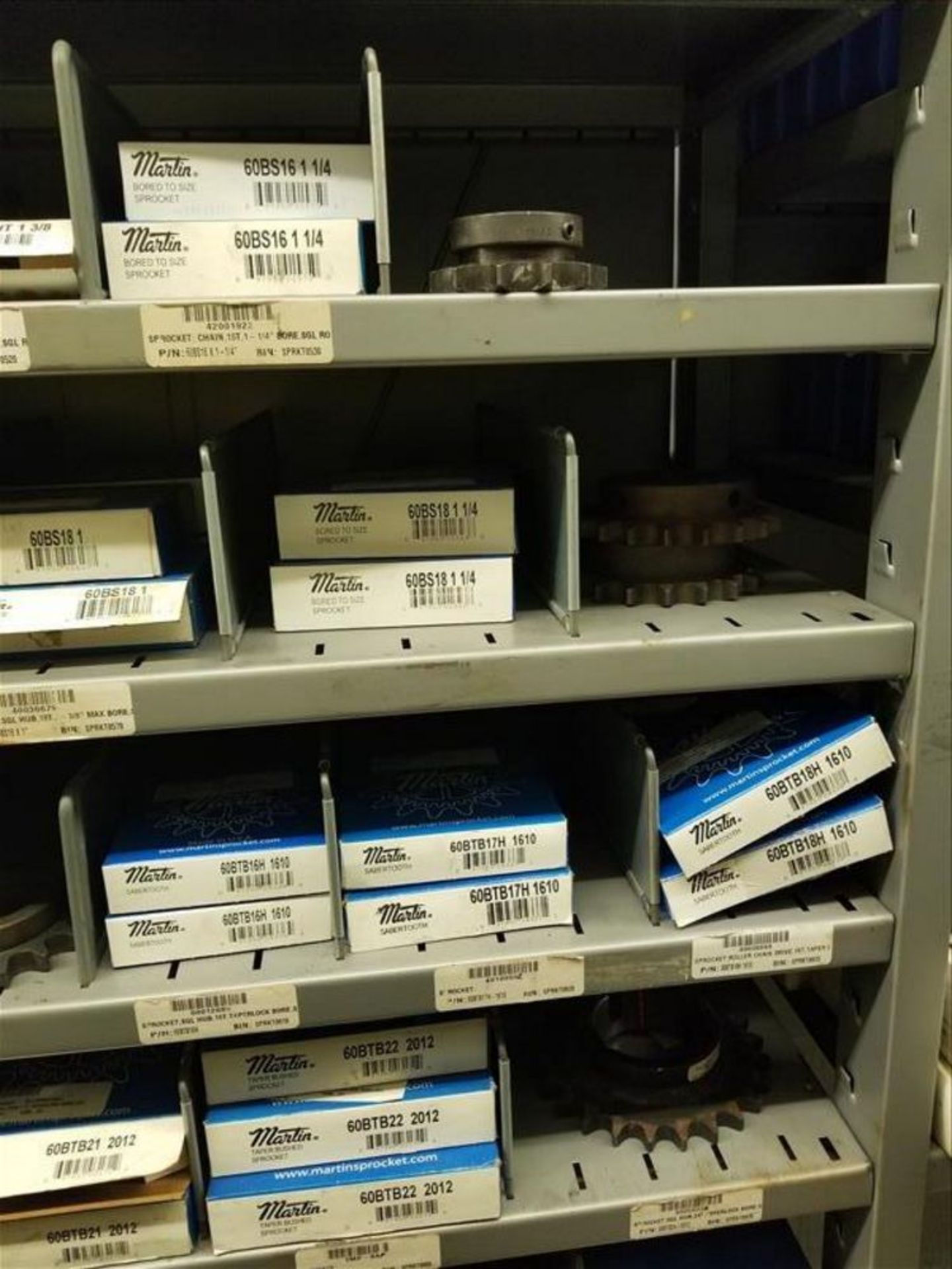 (6) Section Metal Shelving w/ gears, Couplers, Taper Locks (Contents Only) - Image 13 of 19