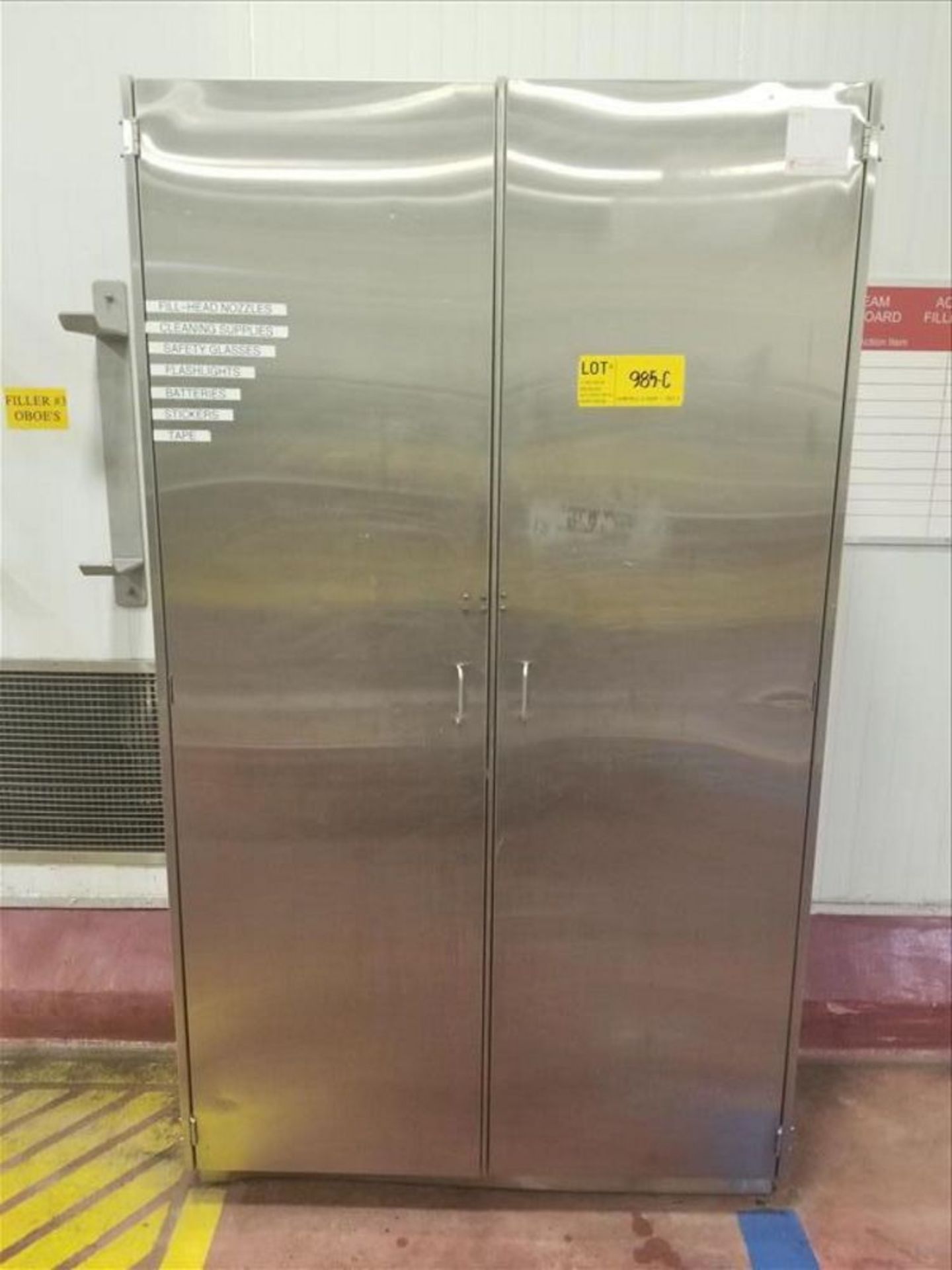 (1) Stainless parts cabinet with parts 2 door parts cabinet with fill head nozzle, tubular heads,