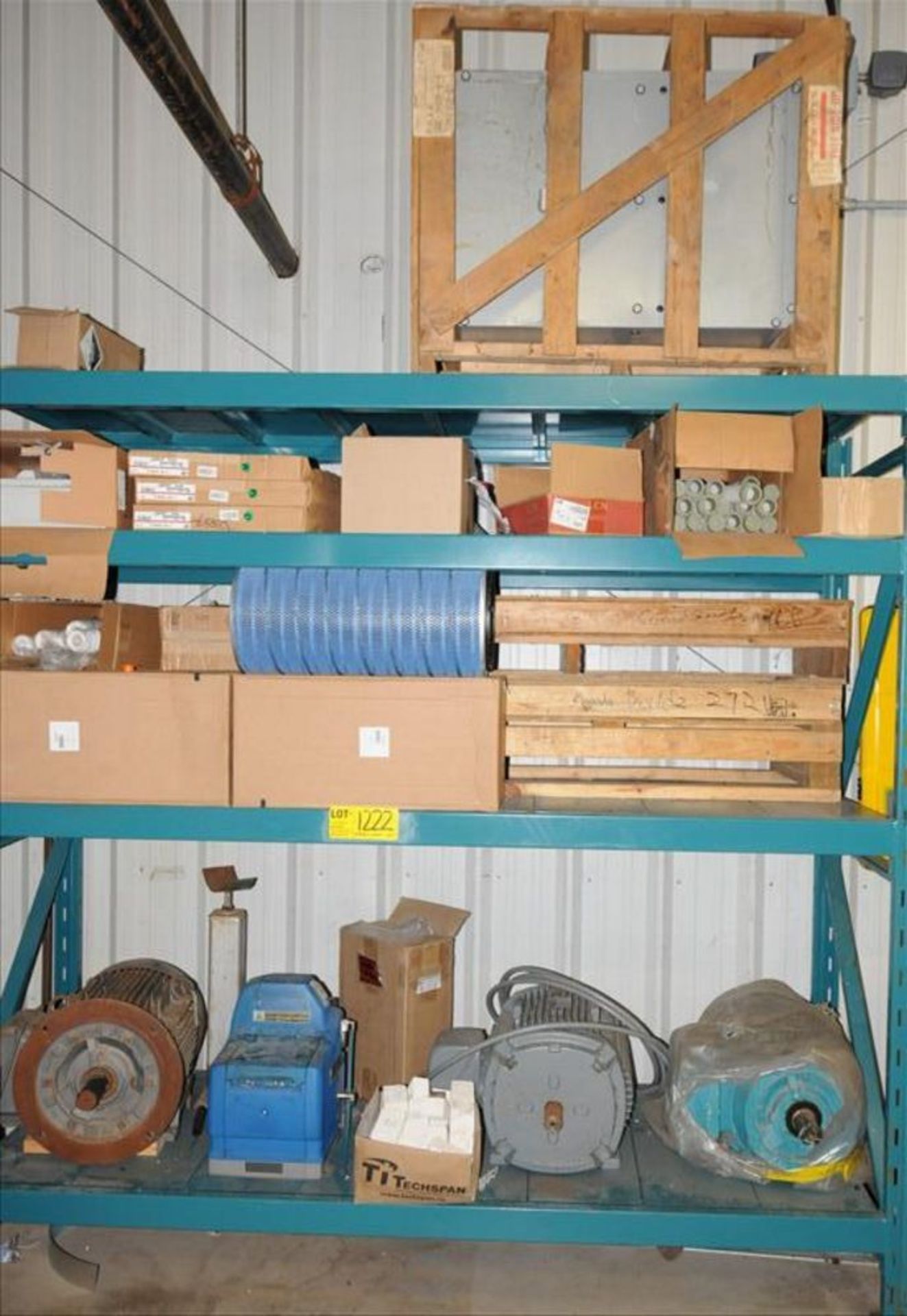 lot/ steel rack with heavy duty electric motors, filters and consumables [Small Chiller Room]