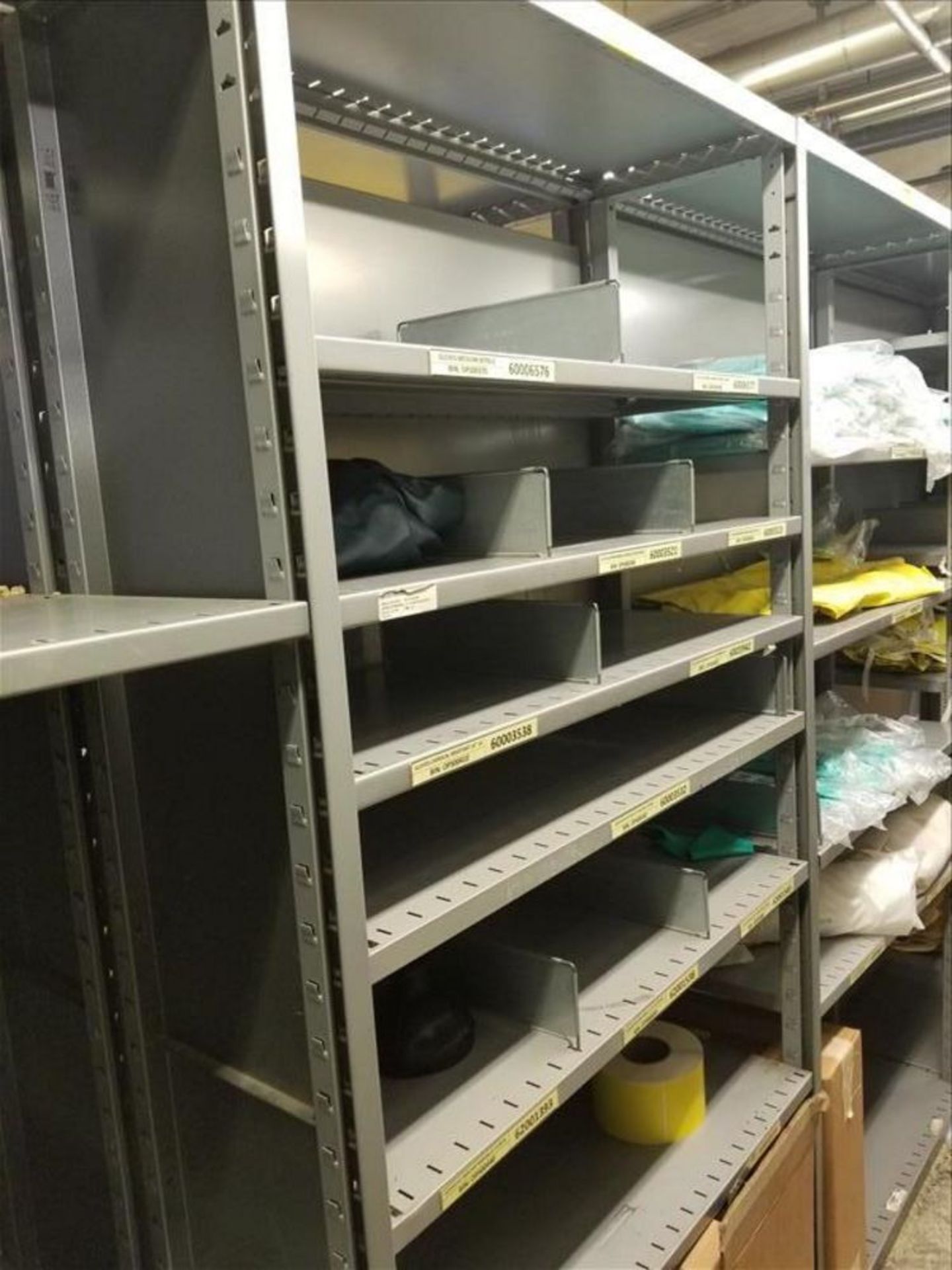 (24) Section Metal Shelving with Contents: Gloves, Ear Plugs, Filters, Safety Glass, Beard Guards, - Image 3 of 4